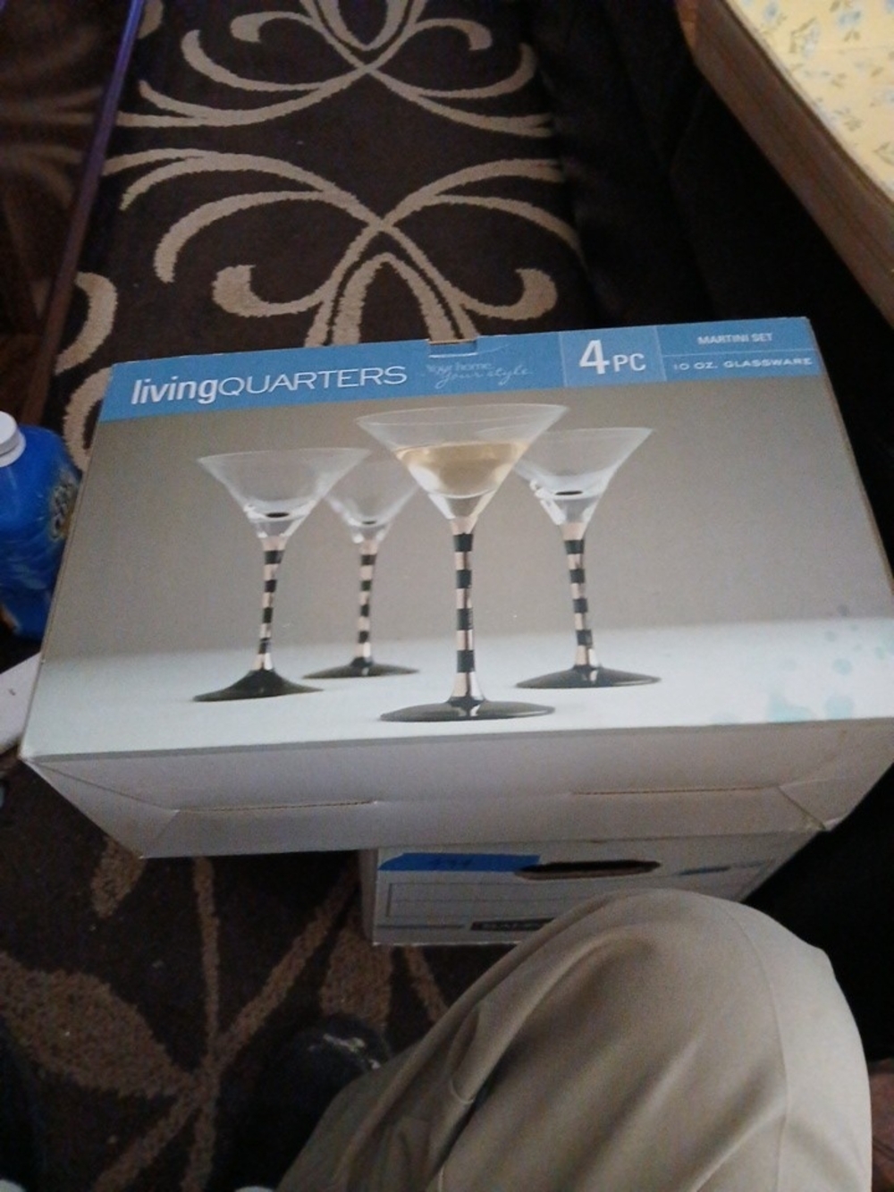 LivingQuarters Black & White Striped Stem Martini Glasses - 4 Pack